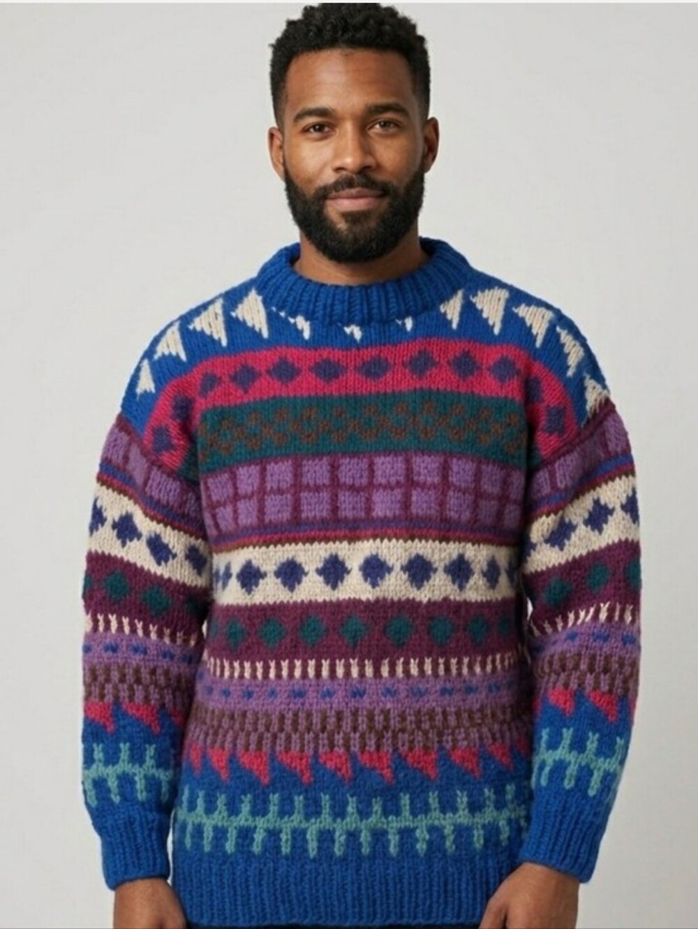 Vintage Handmade 100% Wool Chunky Aztec Sweaters Multicolor